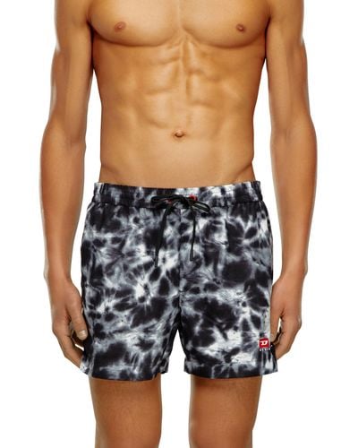 DIESEL Mid-length Swim Shorts With Tie-dye Print - Blue