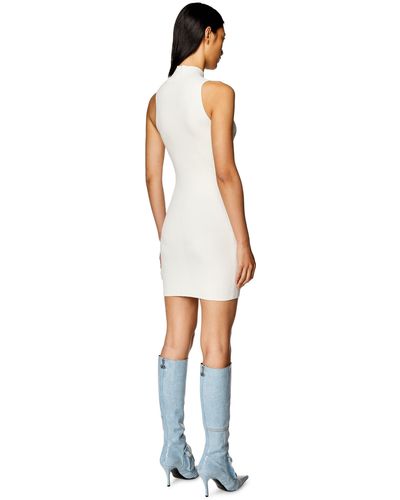 DIESEL Short Turtleneck Dress In Ribbed Knit - White