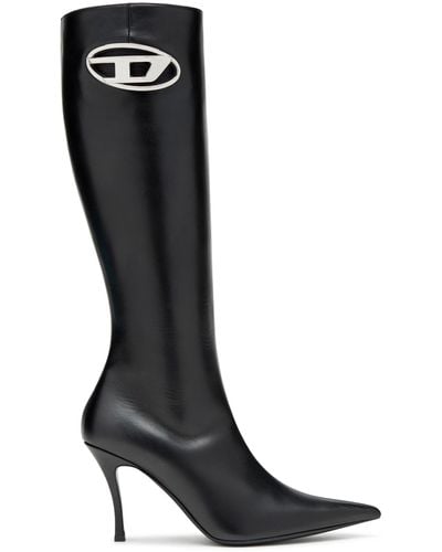 DIESEL D-venus-leather Boots With Oval D Plaque - Black
