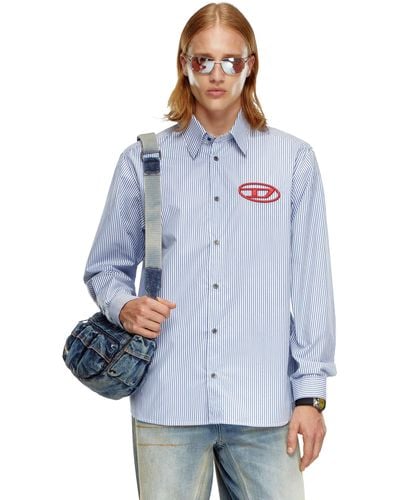 DIESEL Striped Shirt With Oval D Embroidery - Blue