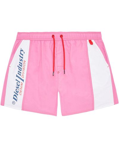 DIESEL Mid-length Swim Shorts With Side Panels - Pink