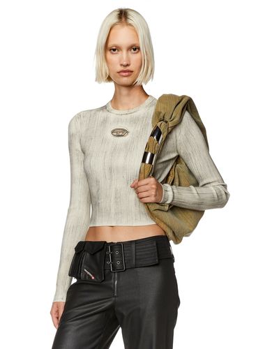 DIESEL Ribbed Crew-neck With Oval D Plaque - Natural