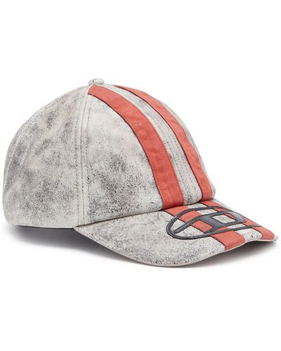DIESEL Leather Baseball Cap With Stripes - Pink
