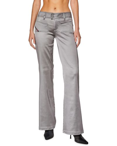 DIESEL Flared Trousers In Shiny Stretch Satin - Grey