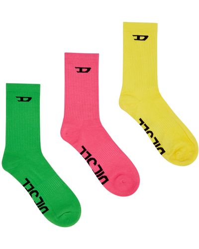 DIESEL Three-pack Ribbed Socks With D Logo - Black