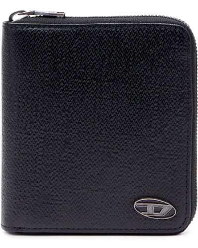 DIESEL Zip Wallet In Textured Leather - Black