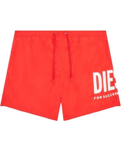 DIESEL Swim Shorts With Maxi Logo Print - Red