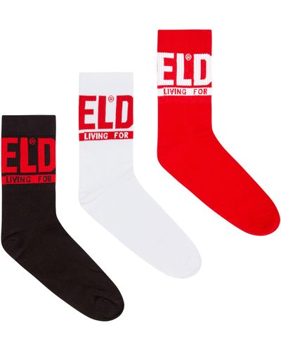 DIESEL 3-pack Of Logo Cuff Socks - Red