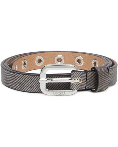 DIESEL Studded Leather Belt With Denim Effect - White