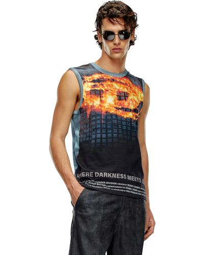 DIESEL Tank top con poster Oval D in fiamme - Blu