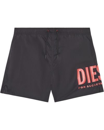 DIESEL Mid-length Swim Shorts With Maxi Logo - Black