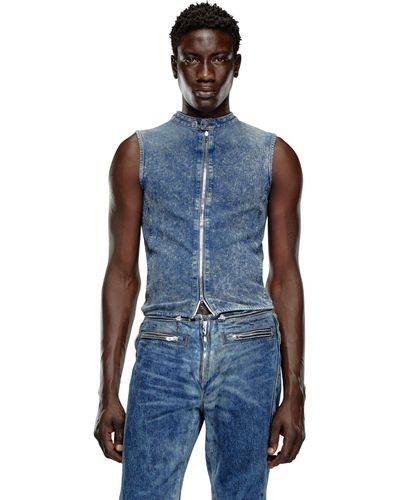 DIESEL Sleeveless Denim Top With Biker Details - Blue