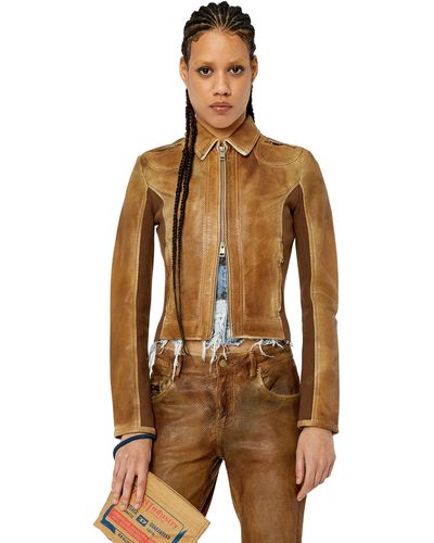 DIESEL Paneled Perforated-leather Jacket - Brown