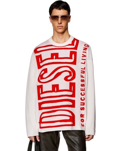 DIESEL Wool Sweater With Peel-off Super Logo - Red