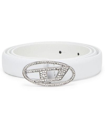 DIESEL Rhinestone-embellished Leather Belt - White