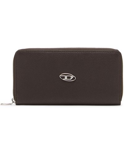 DIESEL Leather Zip-around Wallet With Logo Plaque - Brown