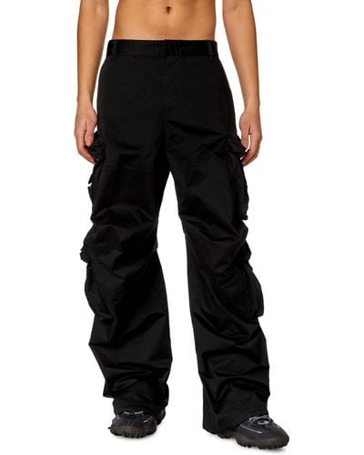DIESEL Cargo Trousers In Stretch Cotton Satin - Black