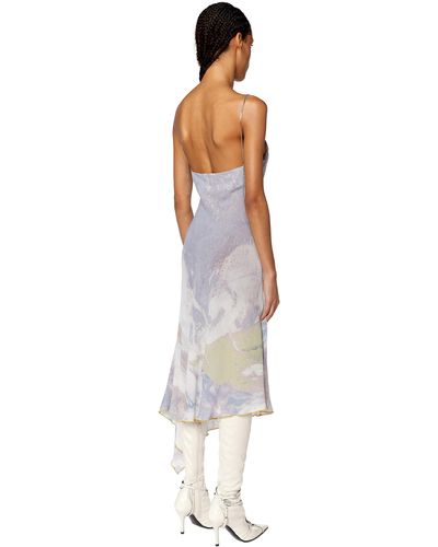 DIESEL Printed Slip Dress With Chain Straps - White