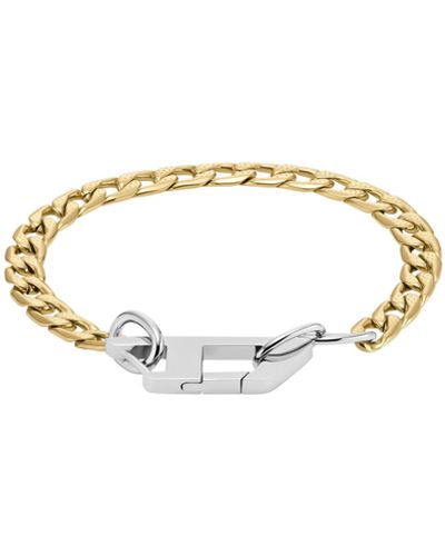 DIESEL Bracciale a catena bicolore con logo D - Metallizzato