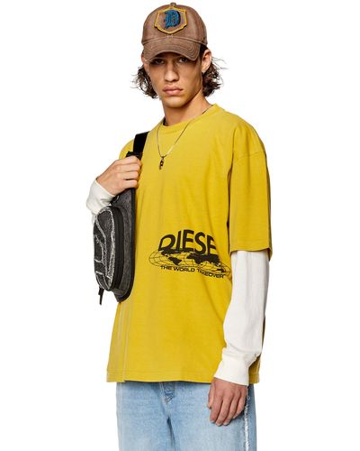 DIESEL T-shirt With World Prints - Yellow