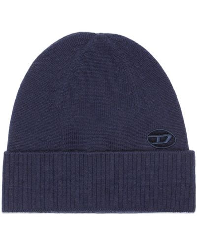 DIESEL Beanie With Embroidered Oval D Patch - Blue