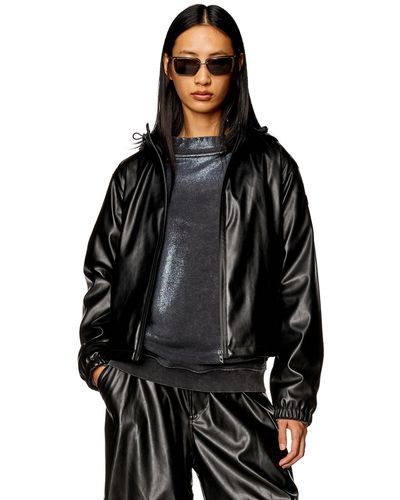 DIESEL Hooded Jacket In Coated Fabric - Black