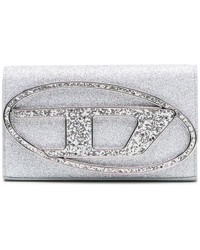 DIESEL Wallet on chain in tessuto glitter - Bianco