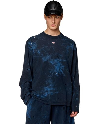 DIESEL Langarm-T-Shirt in Destroyed-Optik - Blau