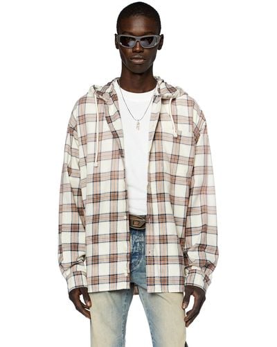 DIESEL Hooded Overshirt In Check Cotton Flannel - White