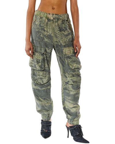 DIESEL Cargo Trousers With Washed Print - Green