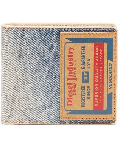 DIESEL Bifold-Portemonnaie aus Leder mit Denim-Print - Weiß