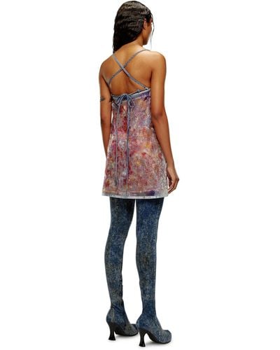 DIESEL Strappy Midi Dress In Sequin Denim - Multicolor