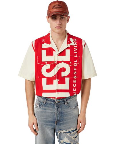 DIESEL Bowling Shirt With Maxi Logo Print - Red