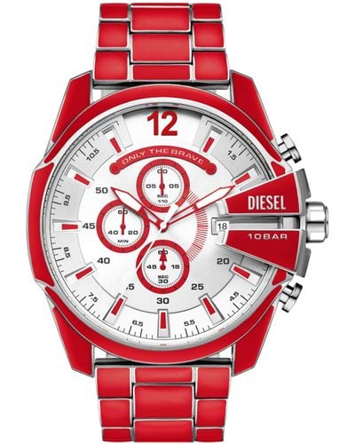 DIESEL 51mm Mega Chief Quartz Stainless Steel And Enamel Chronograph Watch - Red