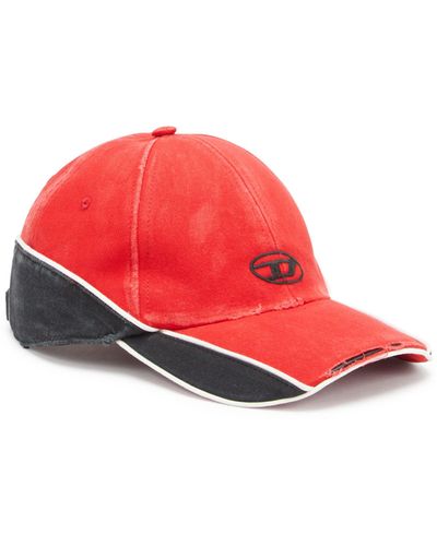 DIESEL Distressed Colour-block Baseball Cap - Red