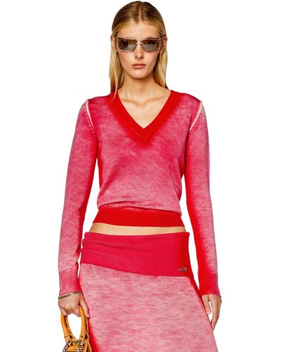 DIESEL V-neck Wool Sweater - Red