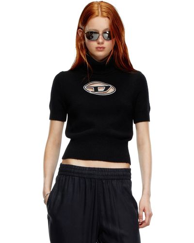 DIESEL Short-sleeve Sweater With Cut-out Logo - Black