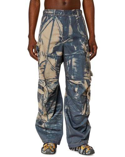 DIESEL Cargo Pants With Creased-effect Print - Blue