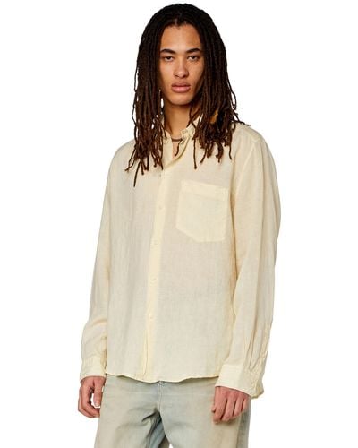 DIESEL Linen Shirt With Logo Collar - Natural
