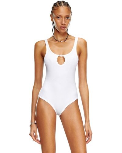 DIESEL Ribbed Bodysuit With Oval D Plaque - White