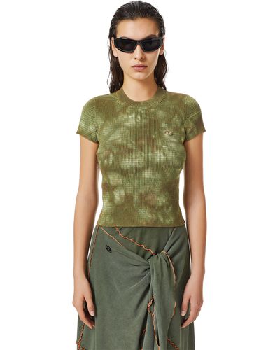DIESEL Metallic-knit Top With Treated Effect - Green