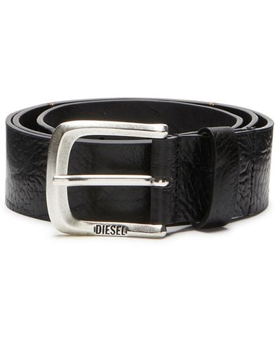 DIESEL Textured-leather Belt With Jacron Patch - Black