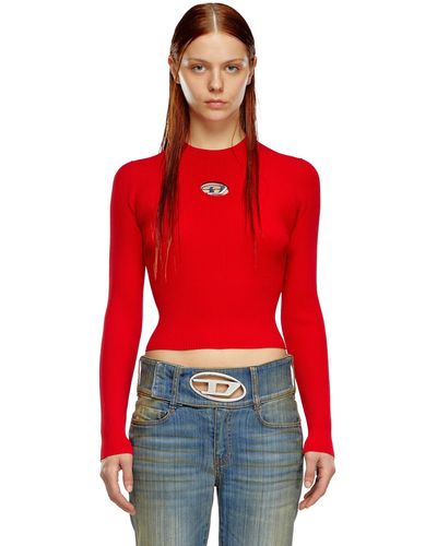 DIESEL Rib-knit Viscose-blend Top With Oval D - Red