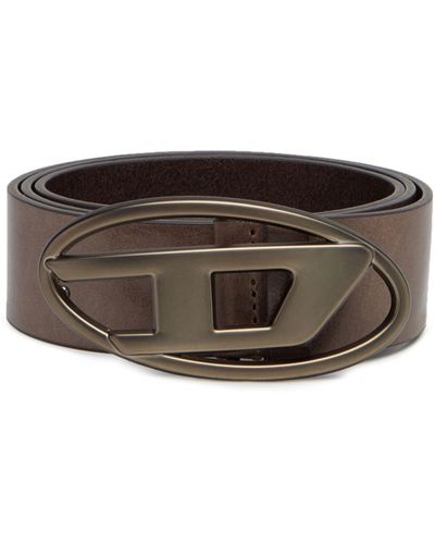 DIESEL Leather Belt With Tonal Buckle - Brown