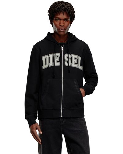 DIESEL Zip-up Hoodie With Collegiate Graphics - Black