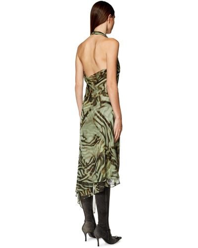 DIESEL Robe midi asymétrique en mousseline motif camouflage - Métallisé