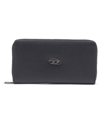 DIESEL Leather Zip-around Wallet With Logo Plaque - Black