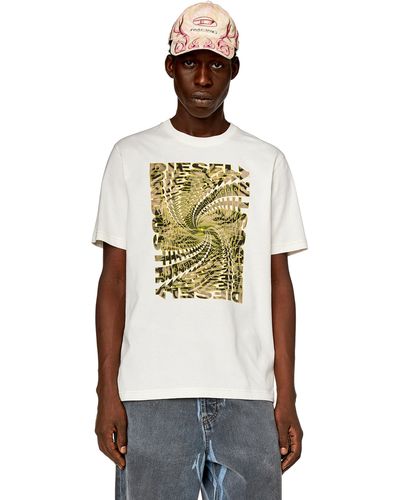 DIESEL T-shirt con stampa optical camo zebrata - Bianco