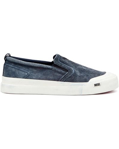 DIESEL Canvas Slip-on Sneakers With D Embroidery - Blue