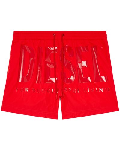 DIESEL Pantaloncini da mare con logo in tono - Rosso